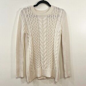 EUC Club Monaco Wool Blend Cable Knit Sweater Cream XS